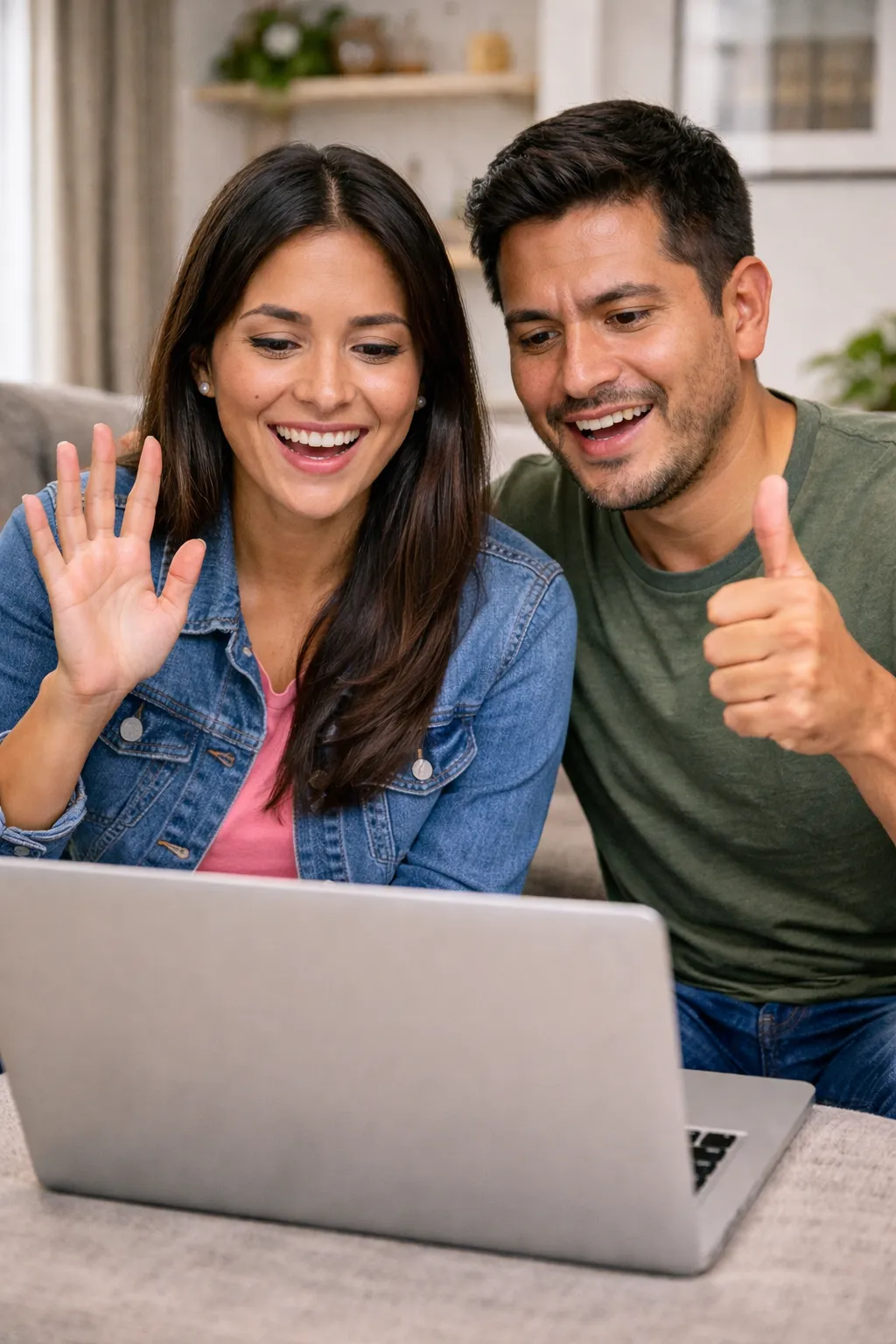 Pareja en videollamada recibiendo asesoría