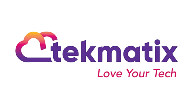 Tekmatix wordmark with pink letters 'tek'