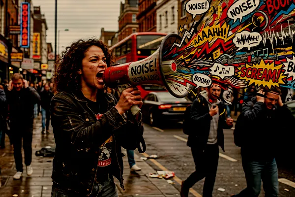 AI person screaming in bull horn