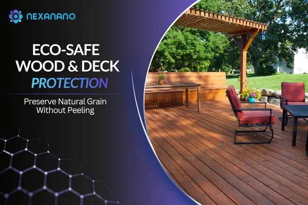 NexaNano eco-safe wood and deck protection with water-repellent hydrophobic coating on natural wood