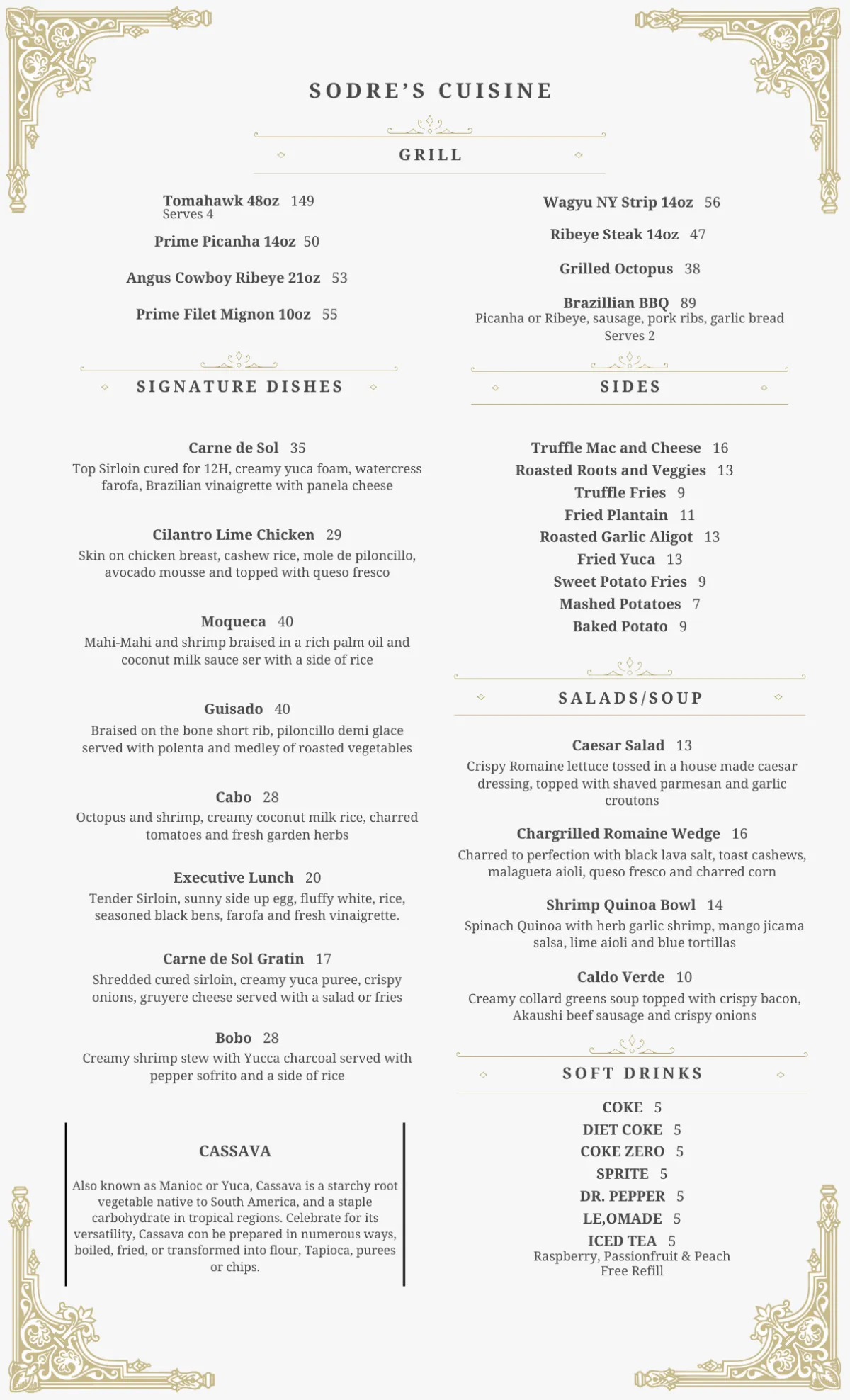 Sodre's Cuisine - Grill Menu