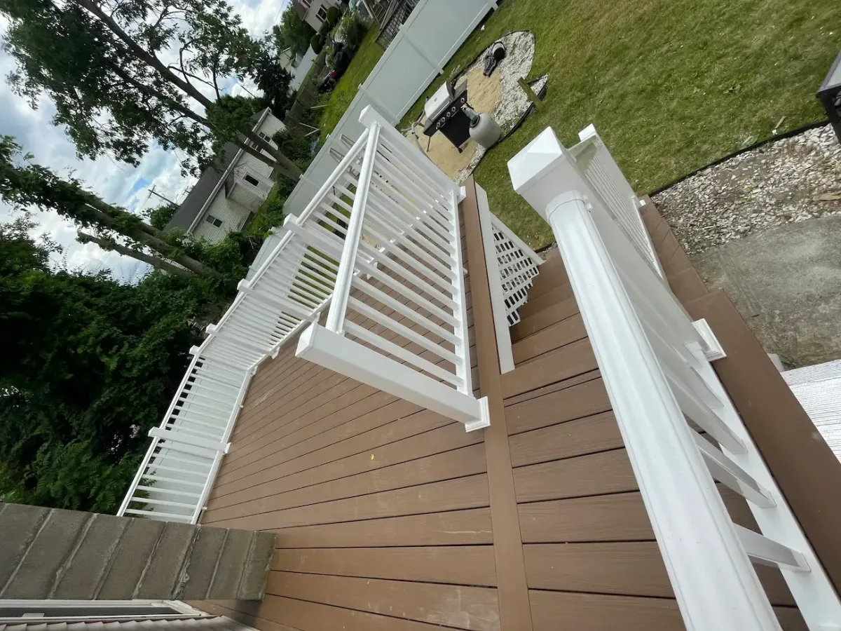 Deck railing installation with safe, attractive railings for a residential deck in Beverly, MA.