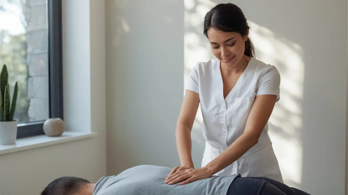 Chiropractor in Lancaster, PA performing a gentle spinal adjustment in a bright, modern clinic, representing Apex Chiropractic & Wellness Center's holistic care services