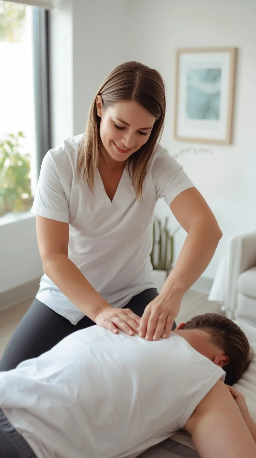 Chiropractor in Lancaster, PA performing a gentle spinal adjustment in a bright, modern clinic, representing Apex Chiropractic & Wellness Center's holistic care services