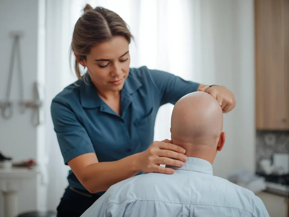Chiropractor, working with one of her patients after an accident that dealing with post concussion systems