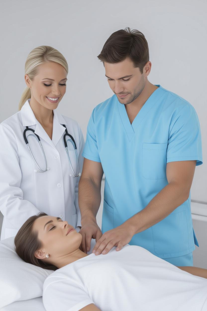 Chiropractors assessing and treating a patient