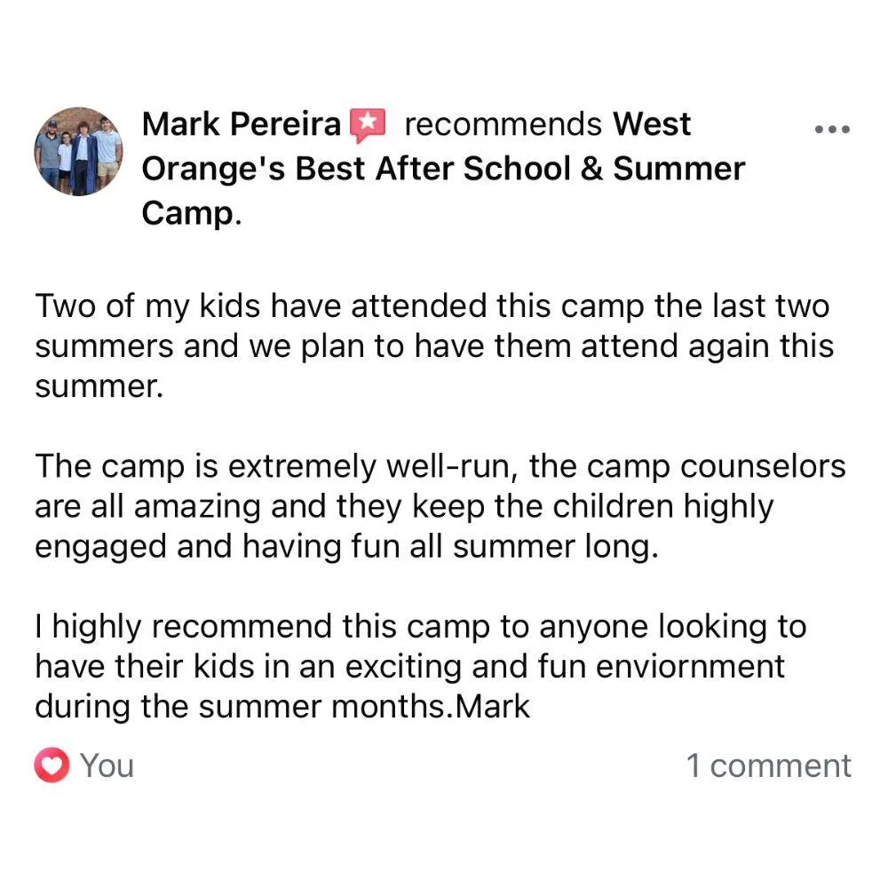 5 Star Review For The Best Summer Camp and After School Program in West Orange