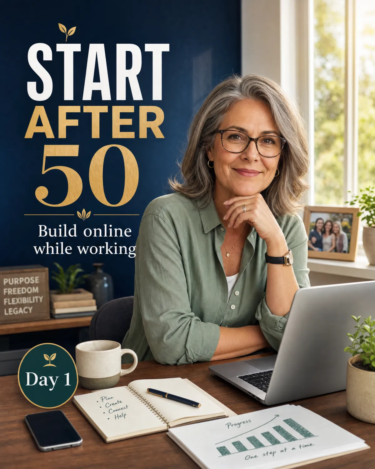 Professional 50+ individual feeling hopeful about online business