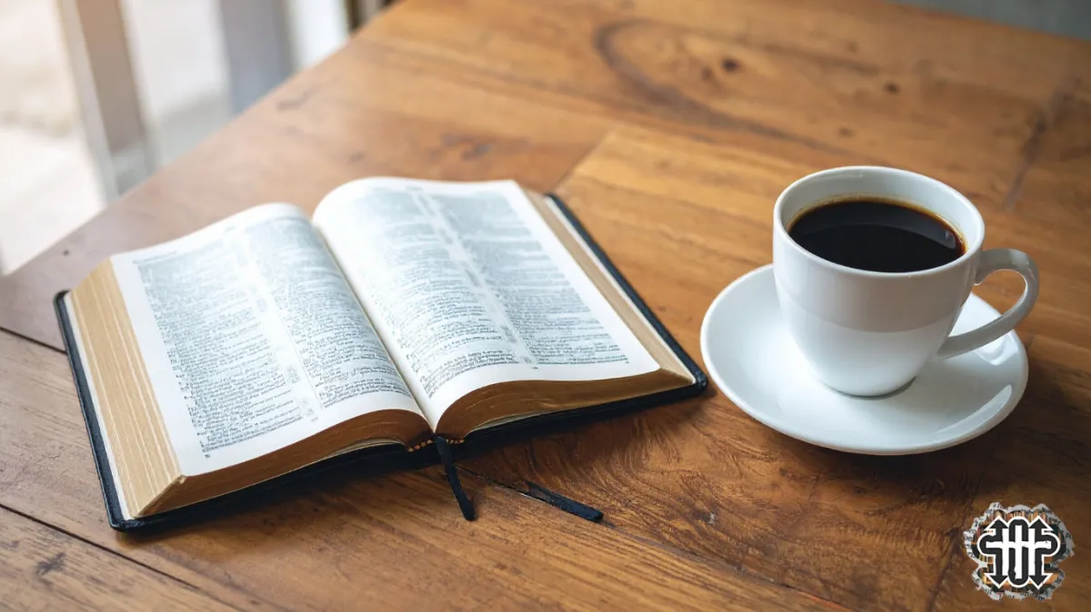 Bible and coffee on a wooden table – symbolizing encouragement and reflection from Plotwist Ministries blog