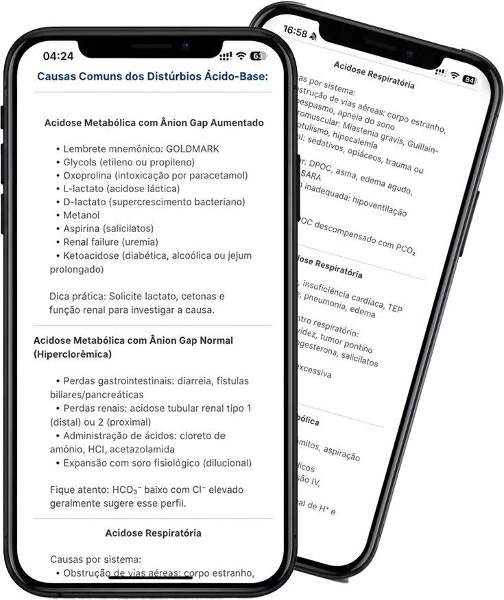Dispositivo exibindo valores de gasometria arterial em interface compacta