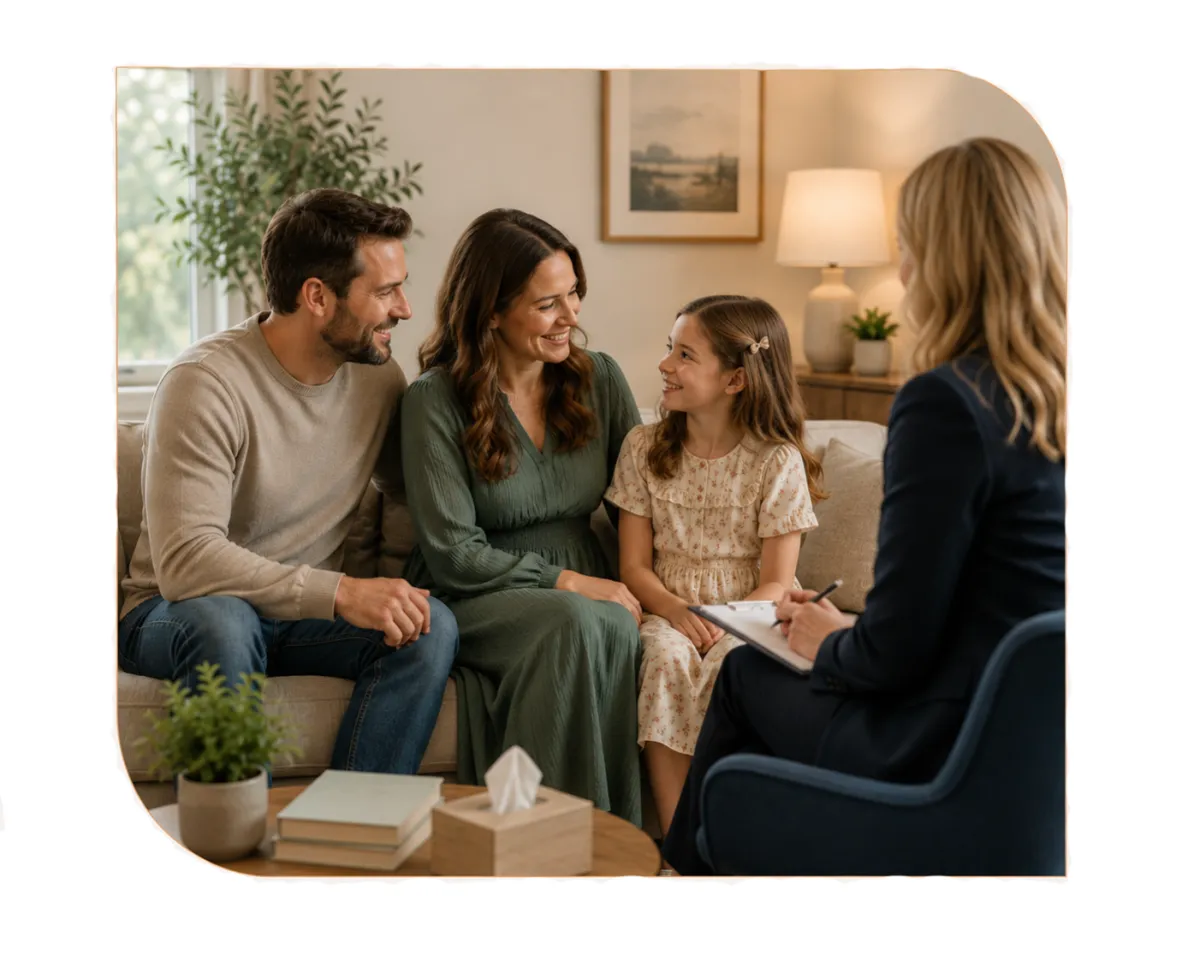a family sitting together finding hope through faith based therapy