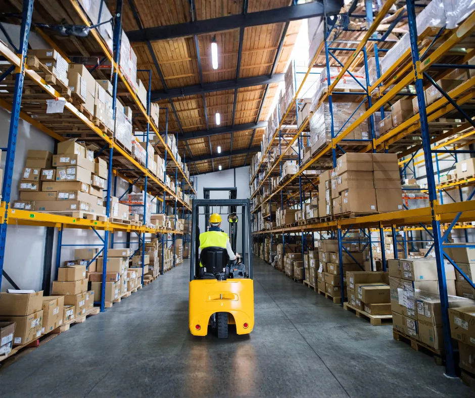 Secure, climate-controlled bonded warehouse with labeled bonded areas, sealed pallets, barcode scanning, and customs seal graphic emphasizing security and compliance.