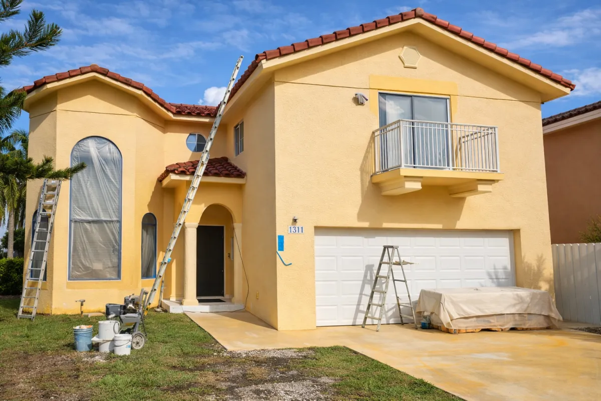 house exterior peeling paint and fading color Florida home