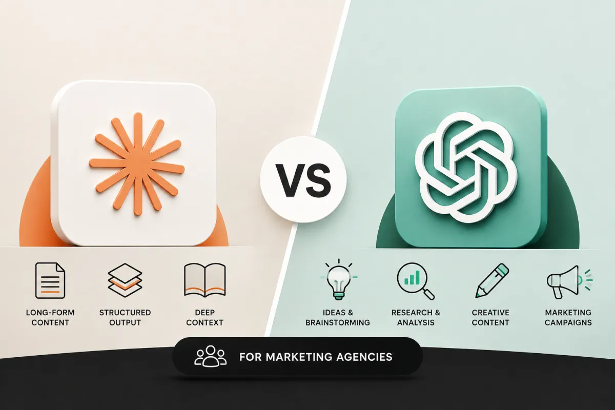 Claude and ChatGPT comparison for marketing agencies using AI for content, SEO, strategy, and GoHighLevel automation.
