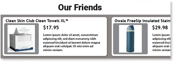 sample display of Our Friends section products