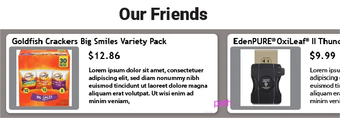 sample display of Our Friends section products