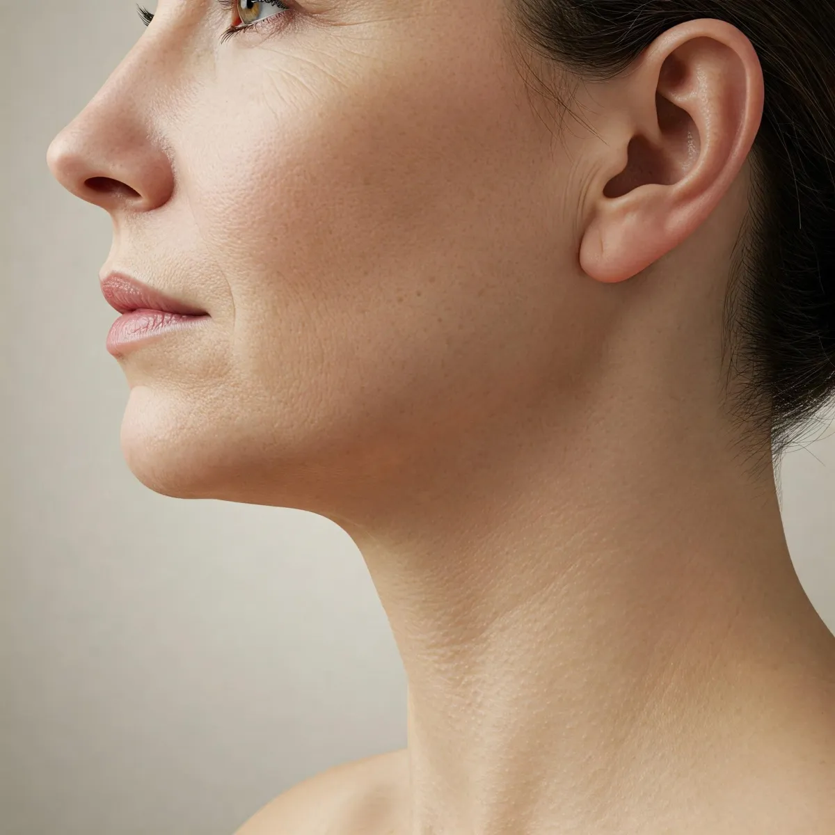 Frontal face shot showing lacklustre, tired skin vs glowing, hydrated skin on the opposite side.
