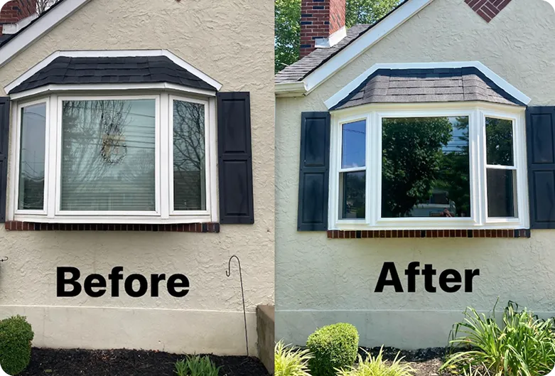 Before and after window replacement showing dramatic improvement in Delaware home appearance and energy efficiency