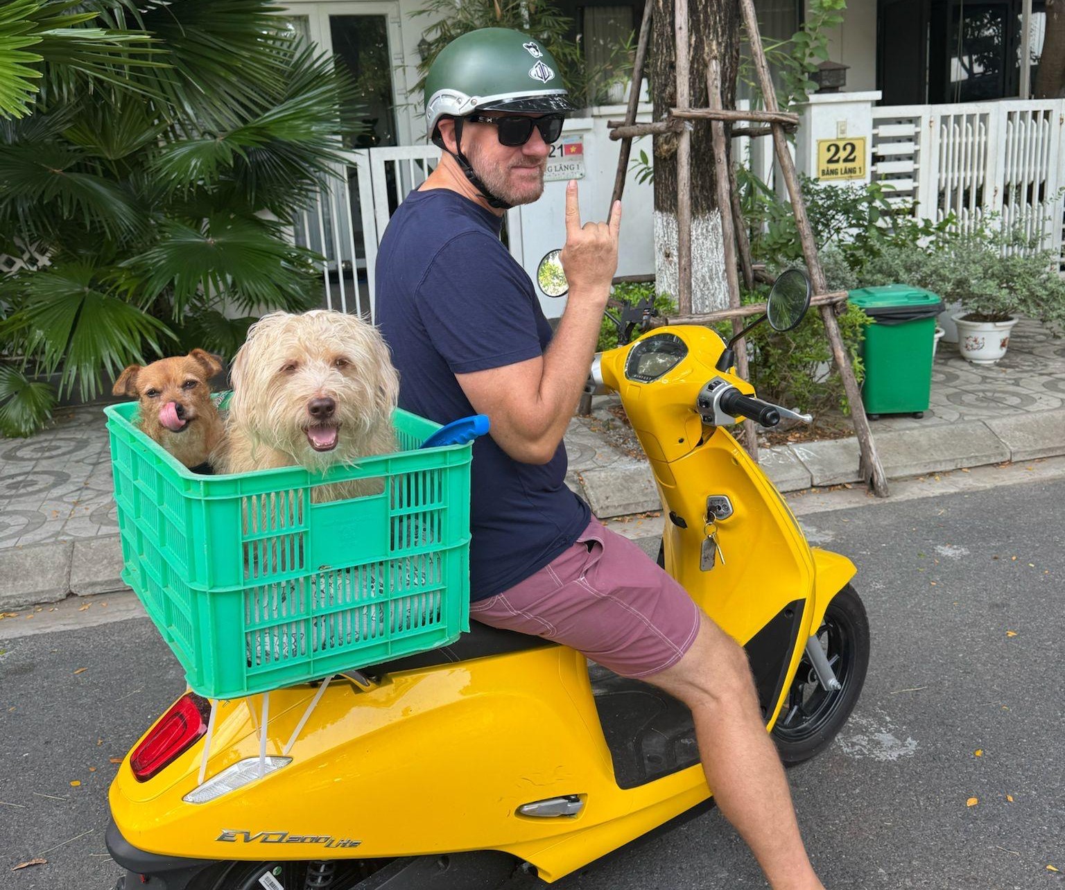 Otis and Arch on My Sooter Basket in Vietnam