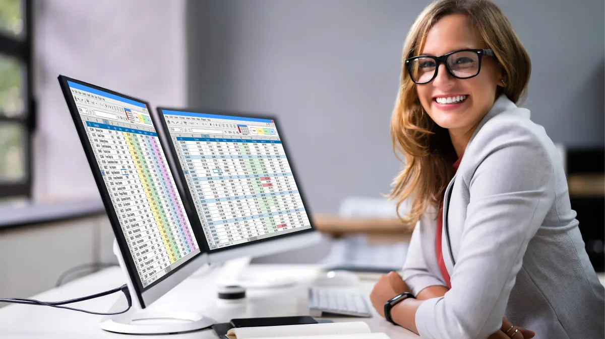 Smiling virtual assistant delivering accurate reports and data with confidence and care