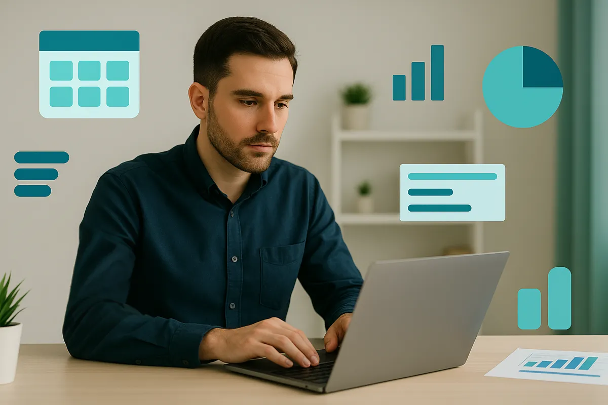 Smiling virtual assistant delivering accurate reports and data with confidence and care