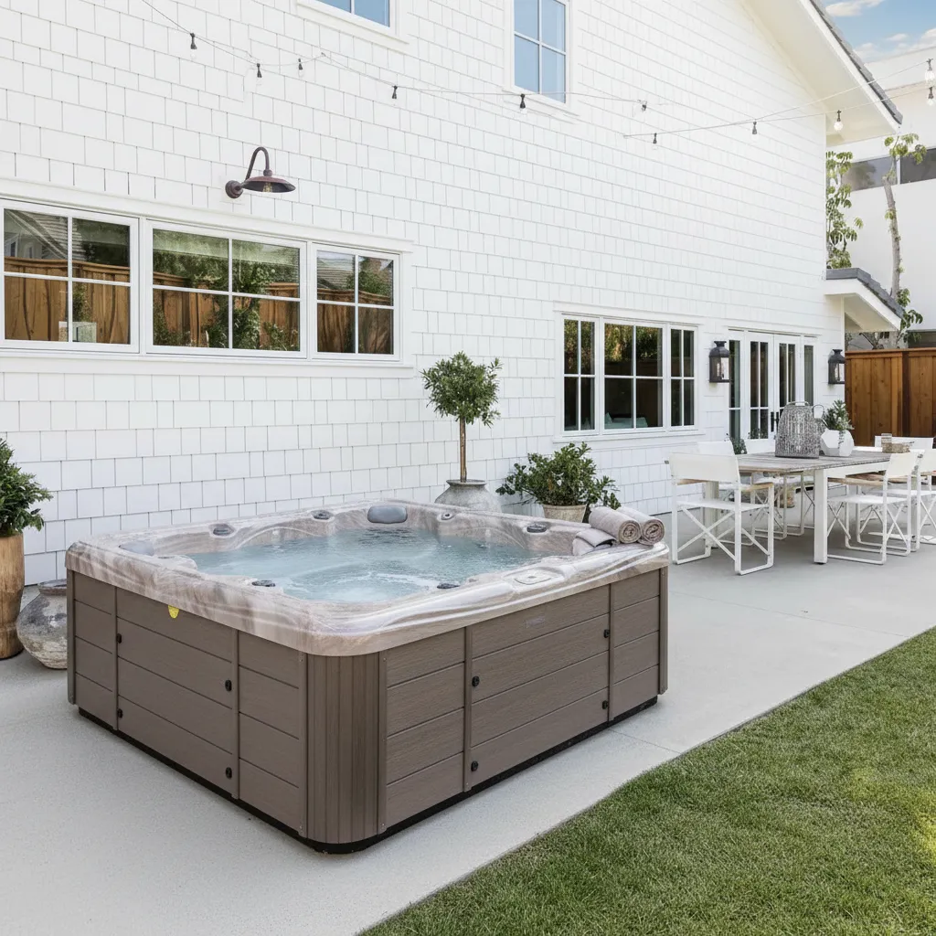 Spa Hot Tub on a patio in Indianapolis Indiana by Jensen's Pools and Morei