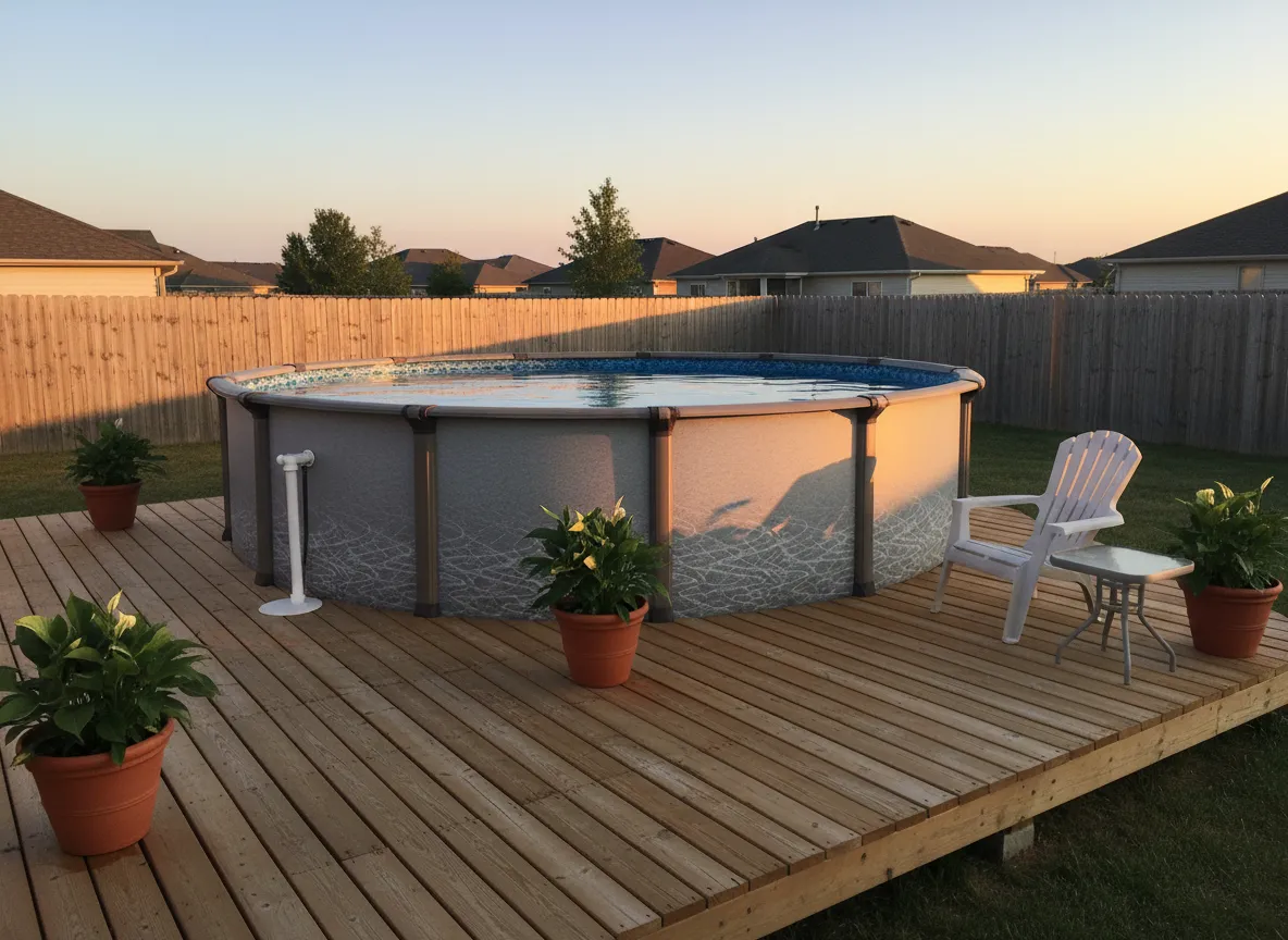 swimmingpool.com Revelle Above Ground Pool in a backyard in Indianapolis Indiana by Jensen's Pools and More