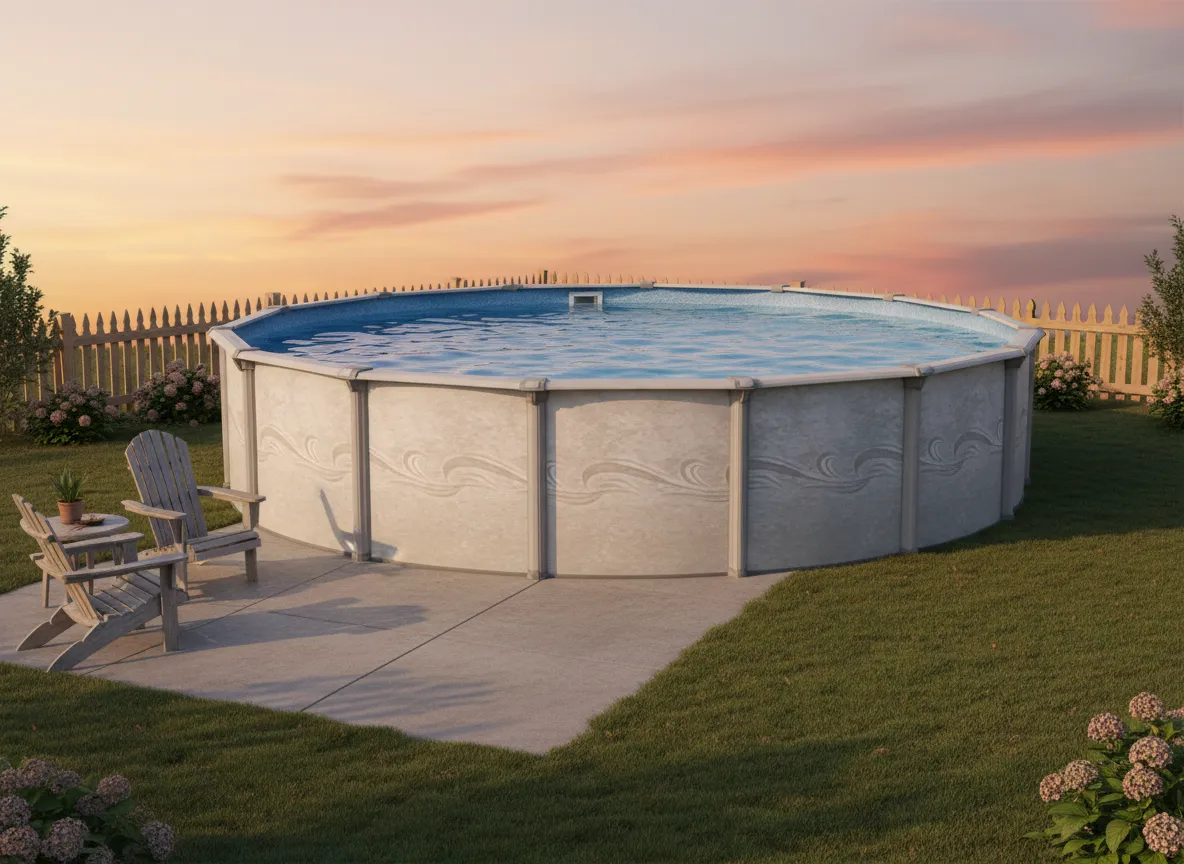 swimmingpool.com Impress Above Ground Pool in a backyard in Indianapolis Indiana by Jensen's Pools and More