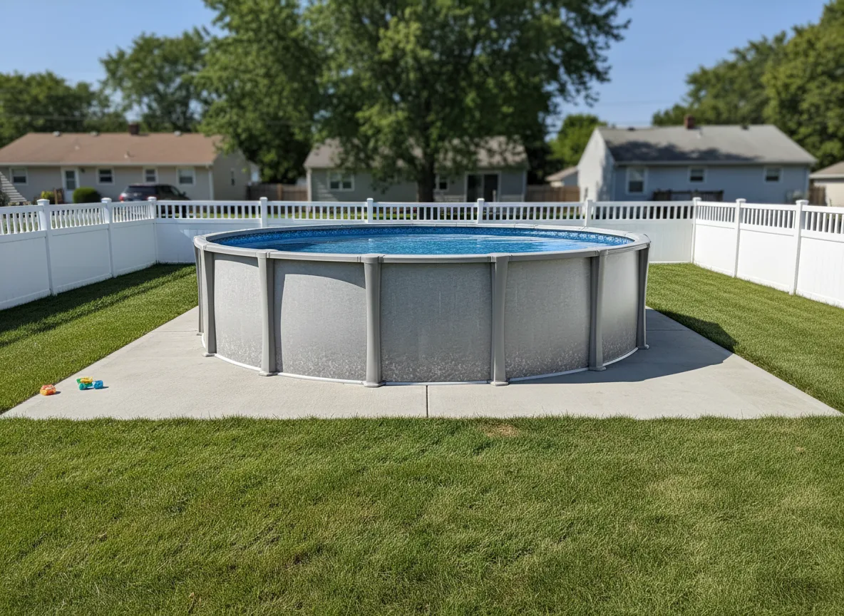 swimmingpool.com Nakoma Above Ground Pool in a backyard in Indianapolis Indiana by Jensen's Pools and More