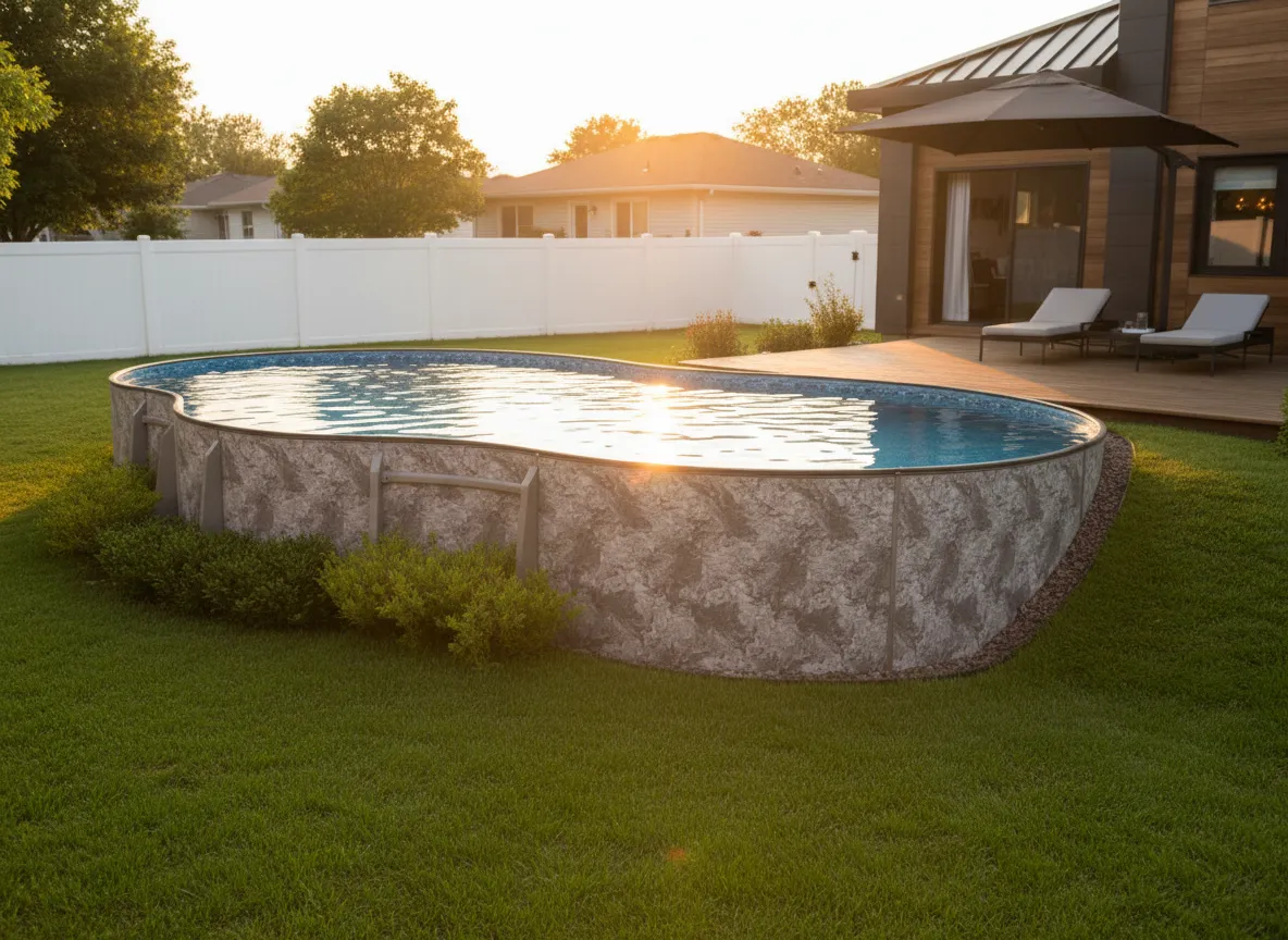 Freeform Optimum Pools Above Ground Pool in a backyard in Indianapolis Indiana by Jensen's Pools and More