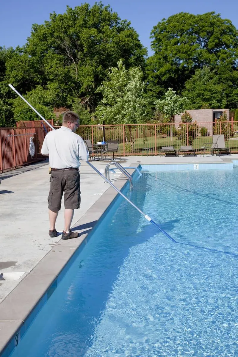 Pool Cleaning and Service of Fiberglass Inground Pool in a backyard in Indianapolis Indiana by Jensen's Pools and More