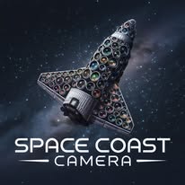 Space Coast Camera logo of a space ship with camera lenses and photography gear representing high quality photography rentals in Brevard County Florida 