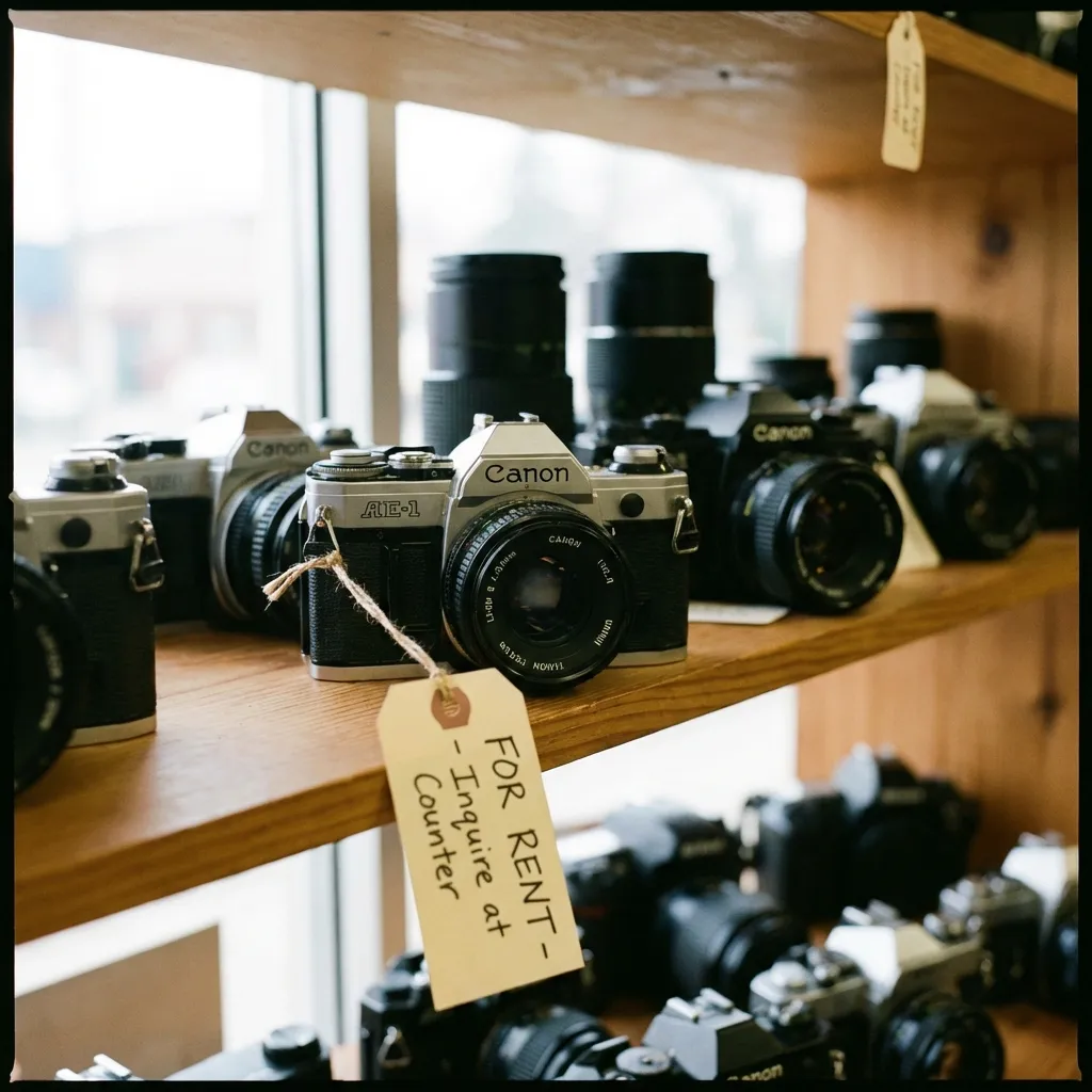 Camera on a shelf representing Space Coast Camera's Rentals in Brevard County Florida 