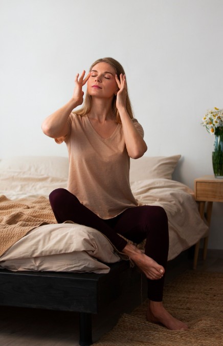woman practicing relaxation techniques to restore sleep, guided by a herbal medicine practitioner in woodbury mn.