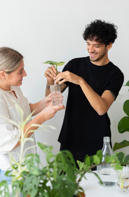 happy couple working with plants, showing natural support from a herbal medicine practitioner in woodbury mn.