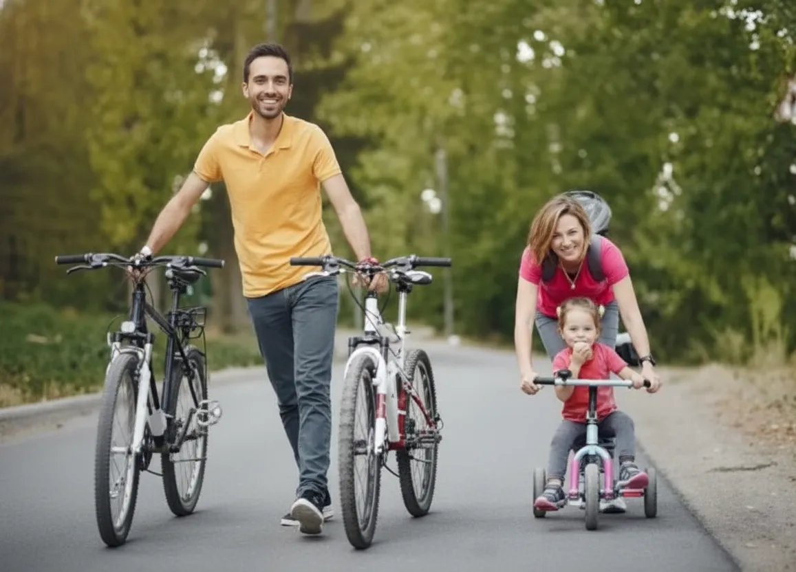 couple and child cycling happily after successful fertility acupuncture treatment at woodbury mn clinic.
