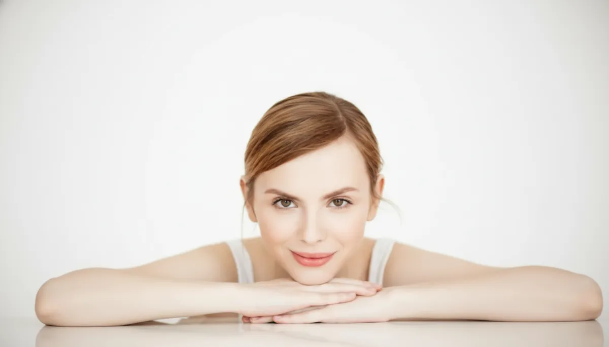 woman smiling with relaxed, bright complexion from professional treatment at facial acupuncture clinic in woodbury mn.