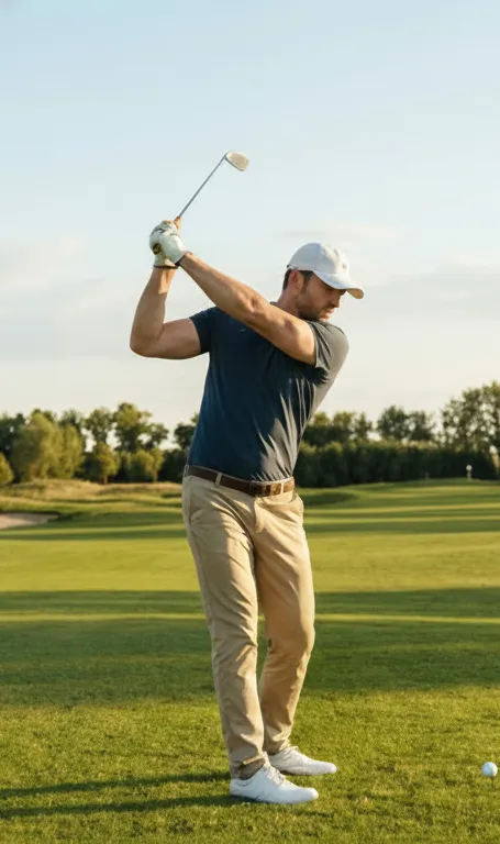 man swinging a golf club on a sunny day after visiting a traditional chinese medicine clinic in woodbury mn.