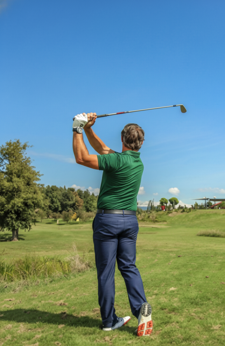 golfer swinging a club without back pain after visiting a clinic for acupuncture-for-pain-relief in woodbury mn.