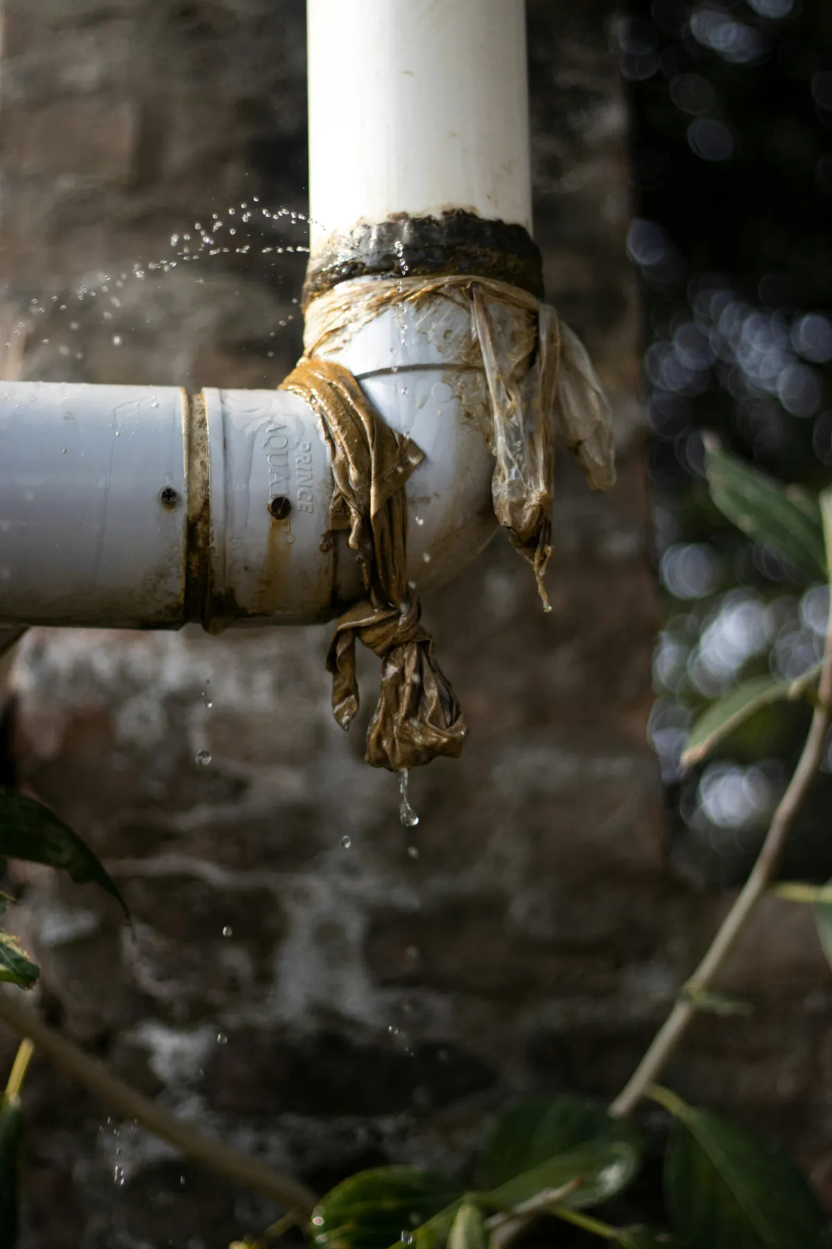 Burst pipe that is leaking water.