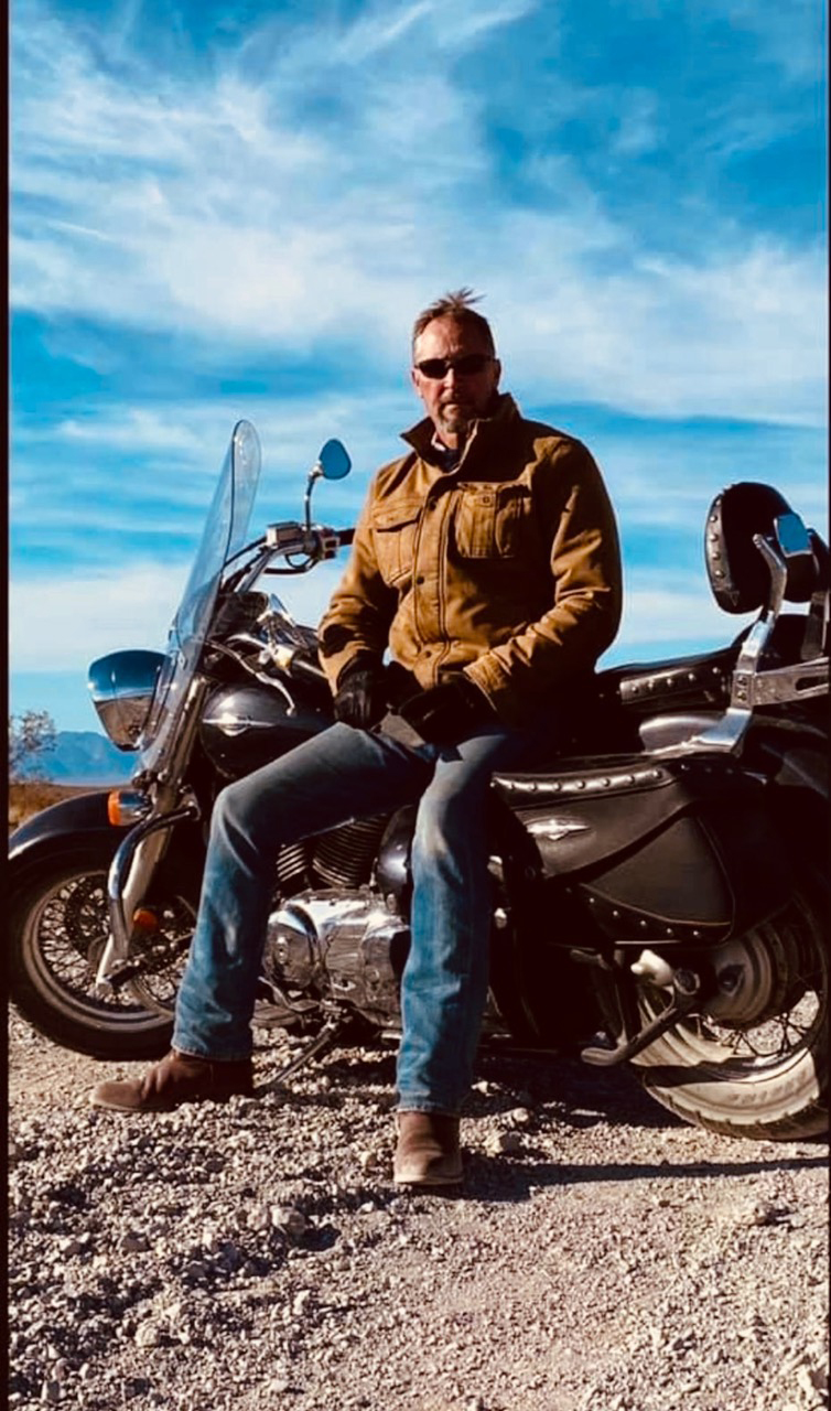 David Fabricius on motorcycle