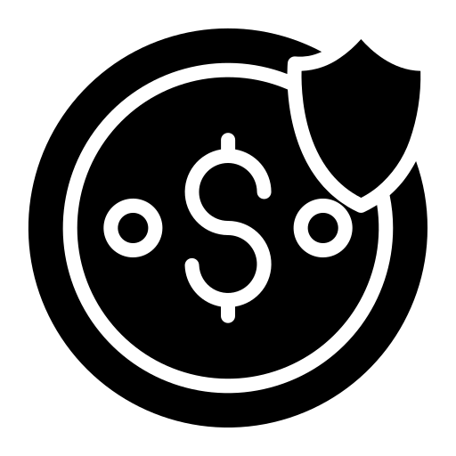 Dollar symbol inside a shield and circular border icon