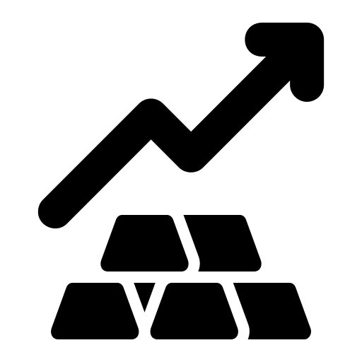 Upward arrow above stacked gold bars icon