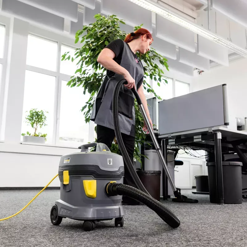 a professional office cleaner on the job