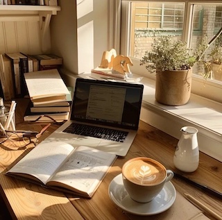 warm and cozy desk social media for small business