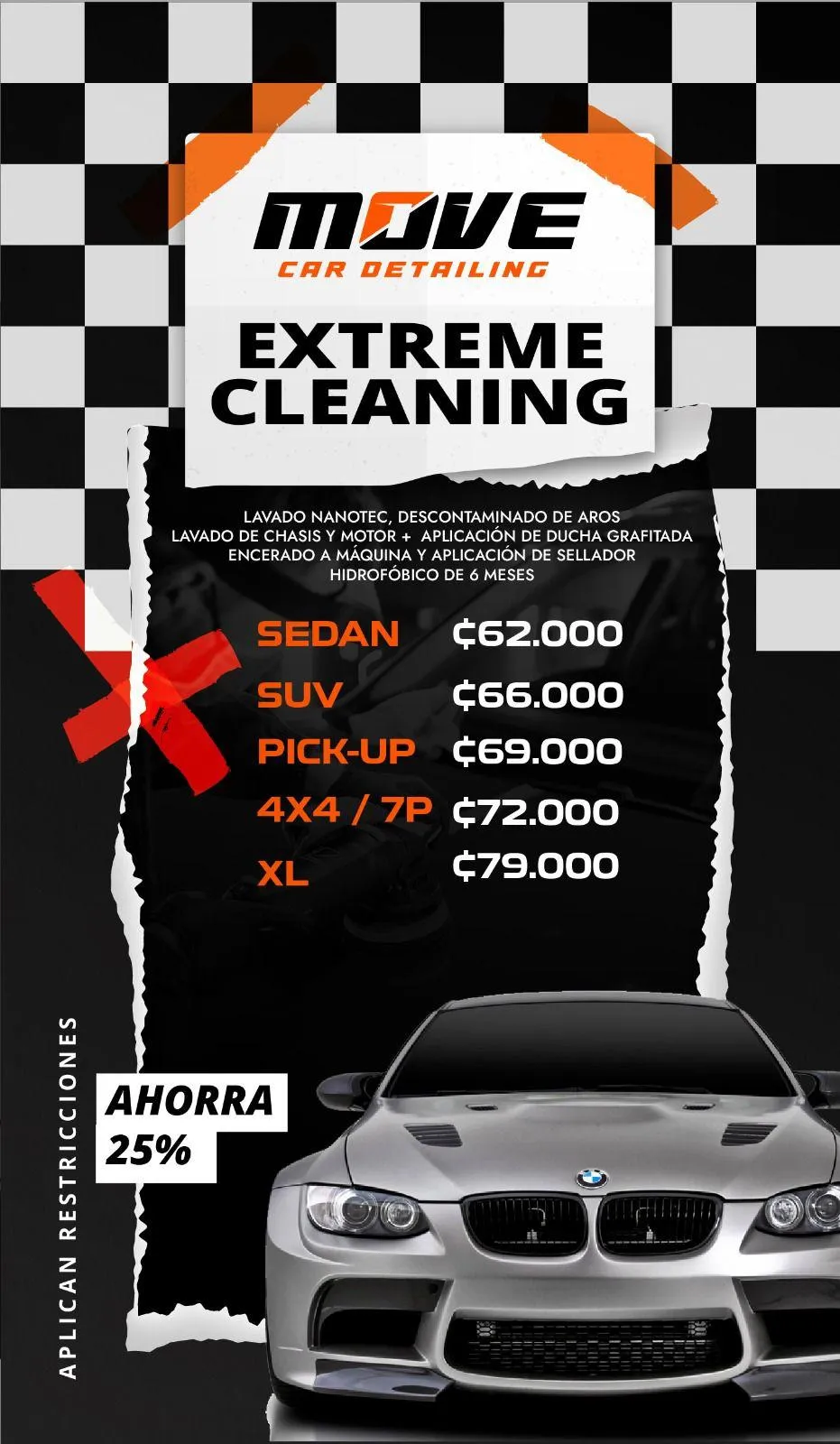 Aplicación de recubrimiento cerámico Ceramic Pro en vehículo de lujo en San José, Costa Rica Detalle de brillo extremo con protección Ceramic Pro realizada por Move Car Detailing Instalación de PPF (película de protección de pintura) Ceramic Pro en auto deportivo en Costa Rica Protección invisible contra rayones con PPF aplicado por expertos en San José Aplicación avanzada de recubrimiento Ceramic Pro ION para protección a largo plazo en Costa Rica Vehículo protegido con tecnología de última generación Ceramic Pro ION en Move Car Detailing Tratamiento con Ceramic Pro Matrix en SUV de alta gama en San José Recubrimiento cerámico Matrix que mejora el acabado y la durabilidad de la pintura automotriz Lavado automotriz premium en San José con productos especializados y técnicas seguras Servicio de car wash detallado realizado por Move Car Detailing en Costa Rica Pulido de pintura con pulidora Rupes para eliminar imperfecciones y restaurar el brillo original Detalle con tecnología Rupes en vehículo premium, realizado por profesionales en Costa Rica Detalle completo interior y exterior en vehículo de gama alta en San José Transformación de pintura con detailing automotriz profesional en Costa Rica Antes y después del detallado con Ceramic Pro en Move Car Detailing Resultado final tras aplicación de PPF y pulido con Rupes en Costa Rica
