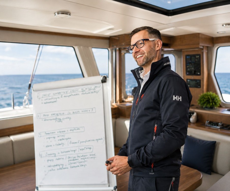 Marcin Piątkowski prowadzący warsztat Leadership Under Sails