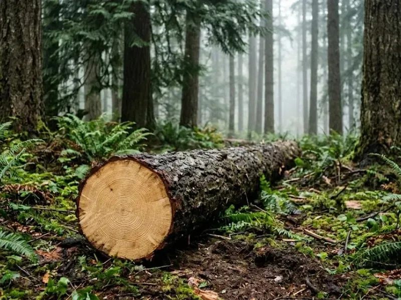 Tree Ninjas crew performing selective logging on a second-growth Douglas fir property in Monroe WA, removing individual trees while maintaining stand canopy cover along a Skykomish Valley property