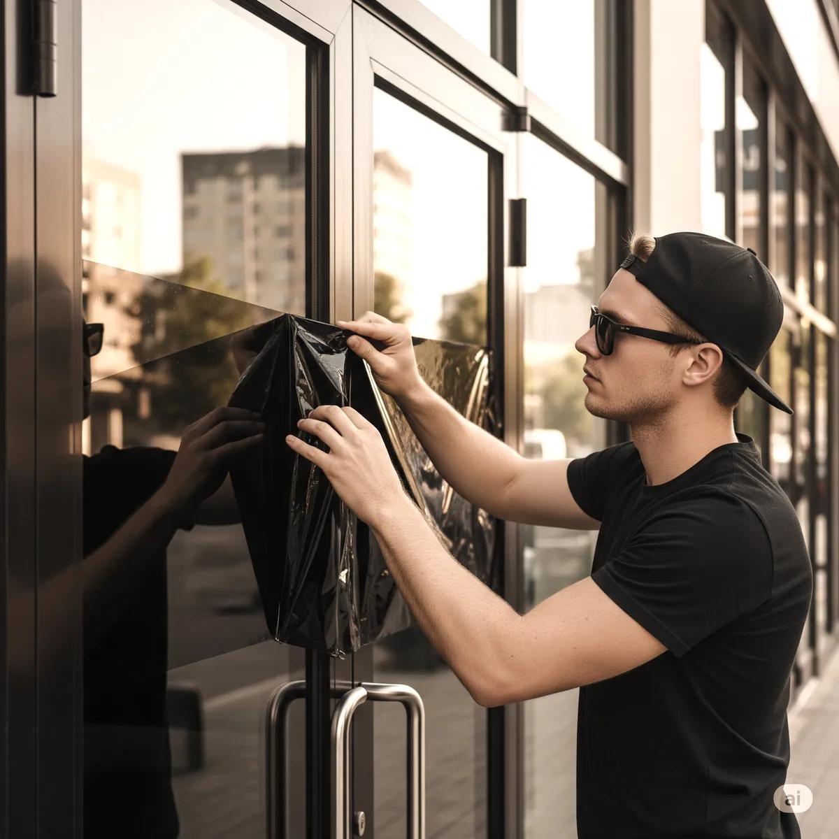 Commercial window film installed on a storefront