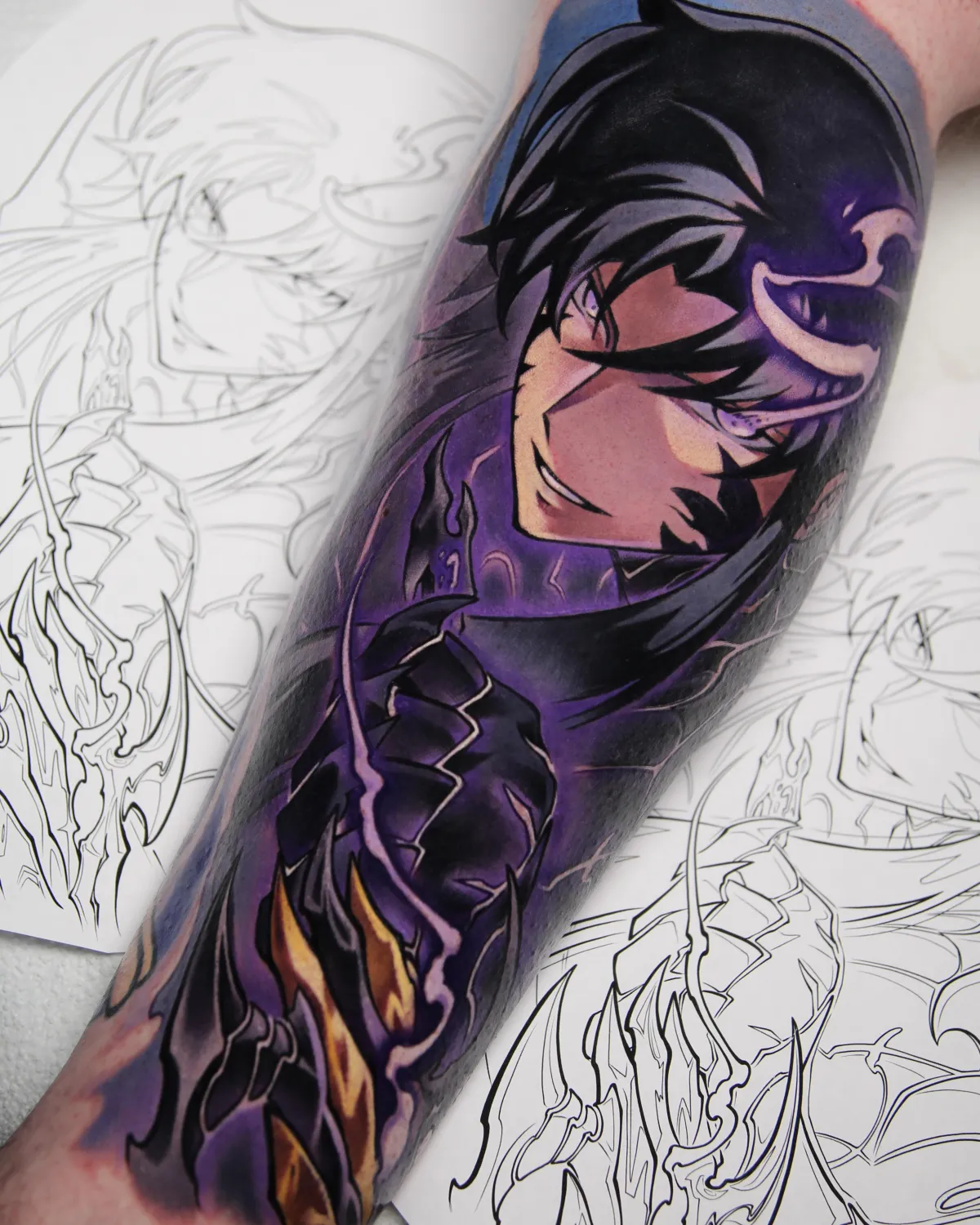 Sung Jinwoo Shadow Monarch tattoo from Solo Leveling by Orlando Anime Tattoo Artist Ren Behan at xsadfamx.